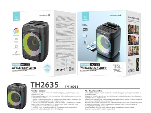 Techancy Altifalante Bluetooth Sem Fios  TH2635, 5 W/4 Polegadas, Som